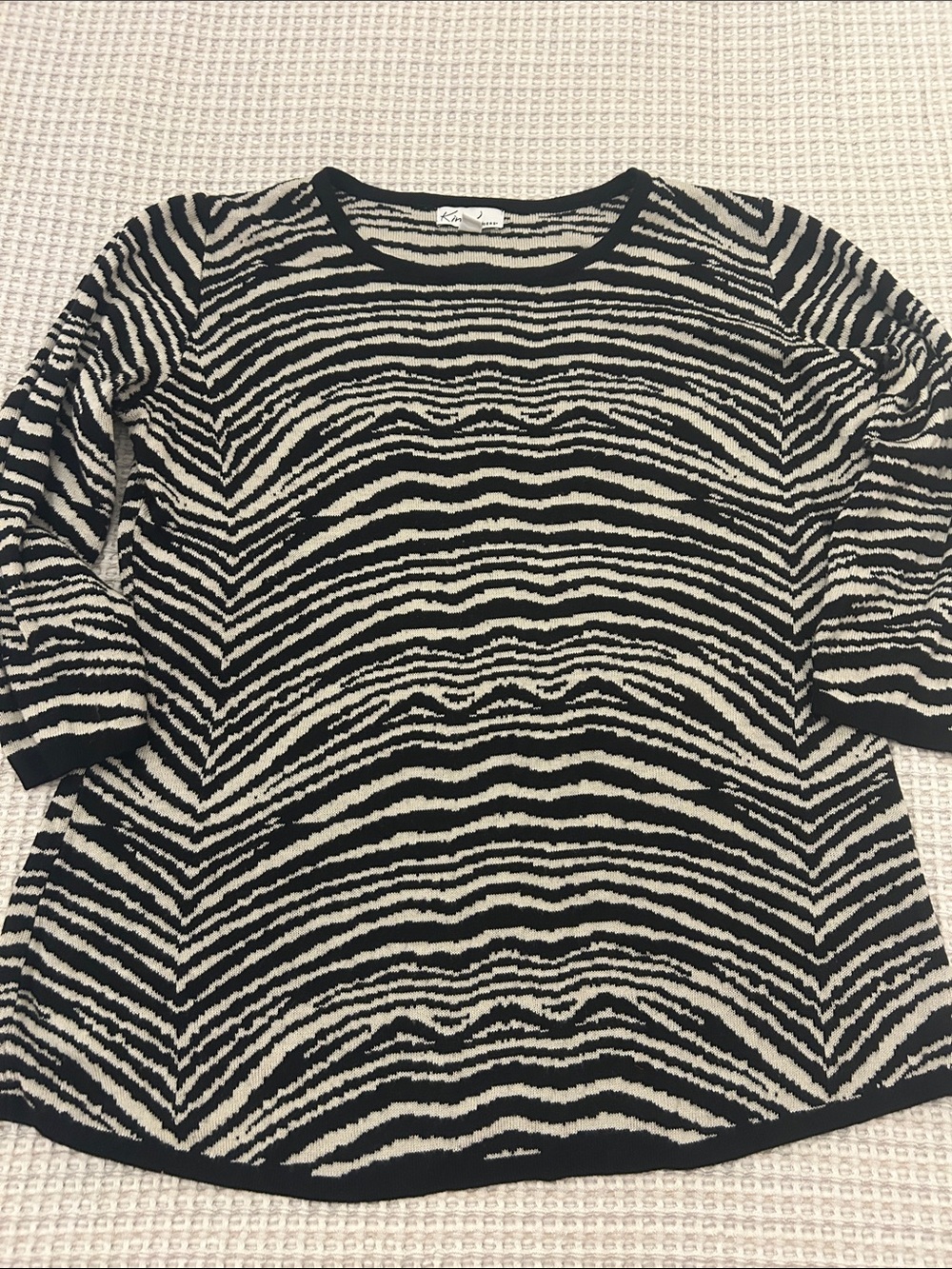 Kim Rogers Black and Cream Zebra-Print Crewneck Sweater